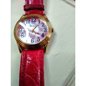 Guess Vintage Pink Checkered and Gold Tone 1990's Wrist Watch